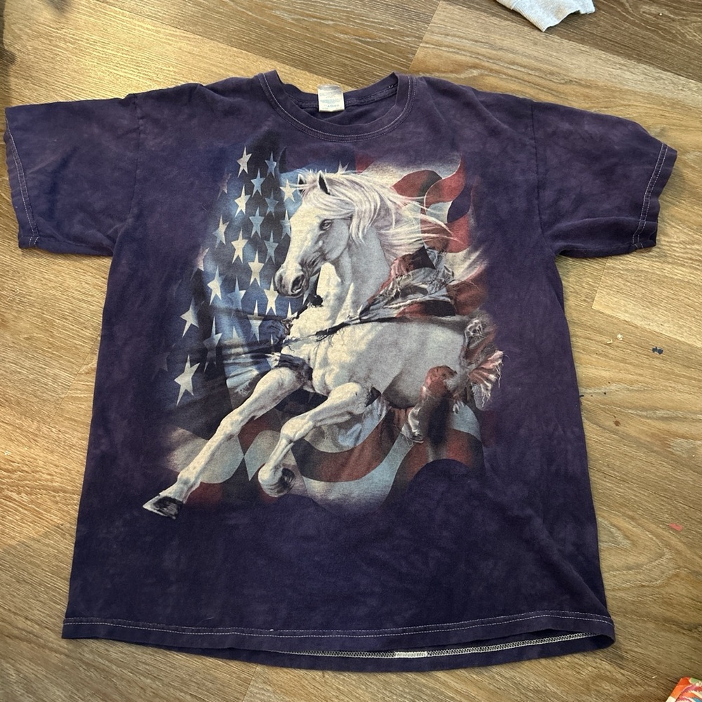 Gildan Purple Tee with Horse and Flag Design